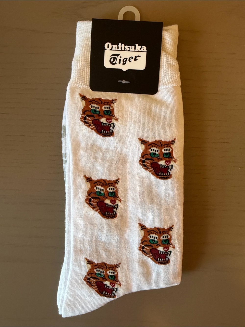Onitsuka Tiger White Crew Socks with Tiger Motif